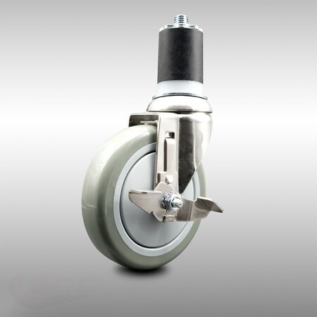 Service Caster 5 Inch 316SS Gray Polyurethane Swivel 1-3/4 Inch Expanding Stem Caster Brake SCC-SS316EX20S514-PPUB-TLB-134